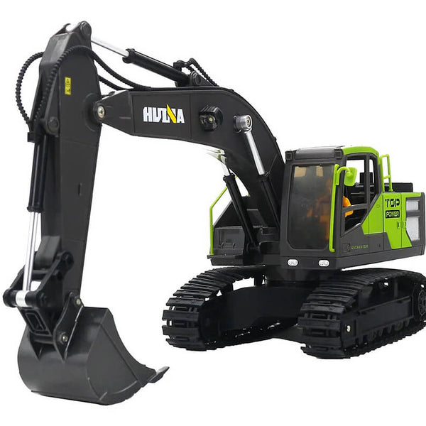 CY1661 HUINA 2.4G 11CH RC EXCAVATOR GREEN 680° TURNTABLE W/SMOKE