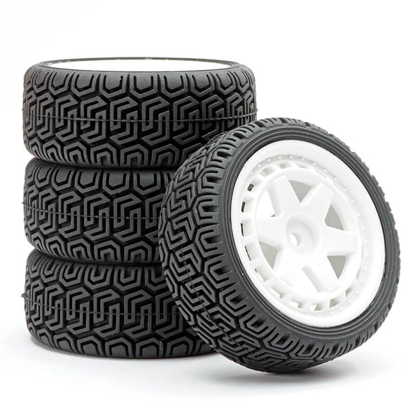 FAST1361W FASTRAX 1/10 'GEOMETRIC' RALLY TYRES/6-SPOKE WHITE WHEELS (4)