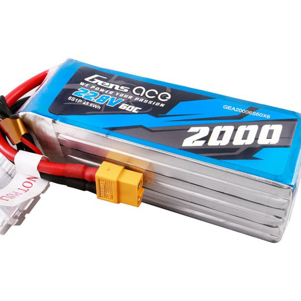 O-G6H2000-60X6 GENS ACE Li-Po HV 6S 22.8V 2000mAh 60C with XT60