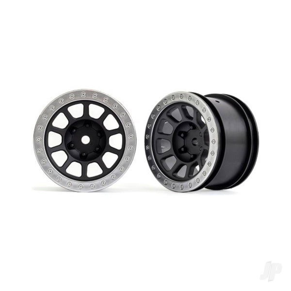 TRX2480 TRAXXAS Wheels, 2.2' (graphite gray, satin chrome beadlock) (2) (Bandit rear)