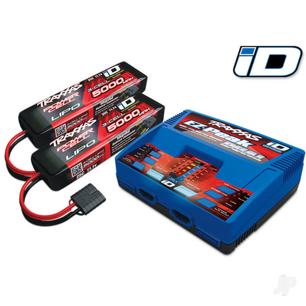 TRX2990TX Traxxas iD Completer Pack with 1x EZ-Peak Dual Charger & 2x LiPo 3S 5000mAh Battery