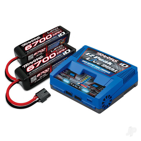 TRX2997T Traxxas iD Completer Pack with 1x EZ-Peak Live Dual Charger & 2x LiPo 4S 6700mAh Battery