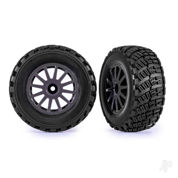 TRX7473-GRAY Wheels & Tyres, assembled, glued (grey wheels, gravel pattern Tyres, foam inserts)