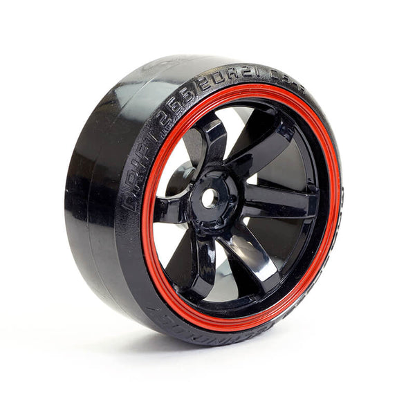 FAST0086BKR FASTRAX 1/10 STREET/DRIFT TYRE 6-SPOKE WHEEL (6MM OFFSET) - BLACK WITH RED TRIM