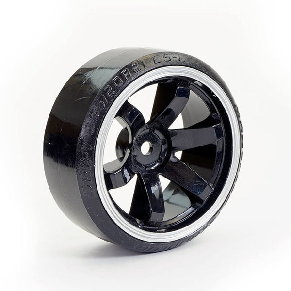 FAST0086BKW  FASTRAX 1/10 STREET/DRIFT TYRE 6-SPOKE WHEEL (6MM OFFSET) - BLACK WITH WHITE TRIM