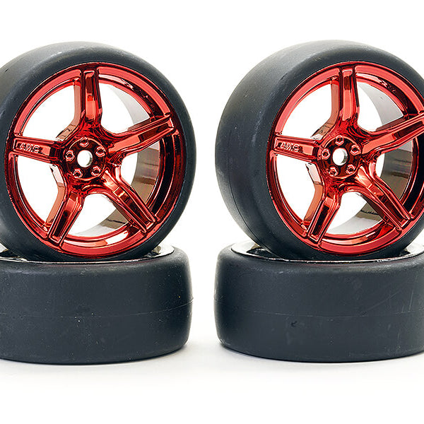 FAST1351MR-D13 FASTRAX 1/10 (4) DRIFT D1 TYRE W/3MM 5-SPOKE WHEEL- MET RED