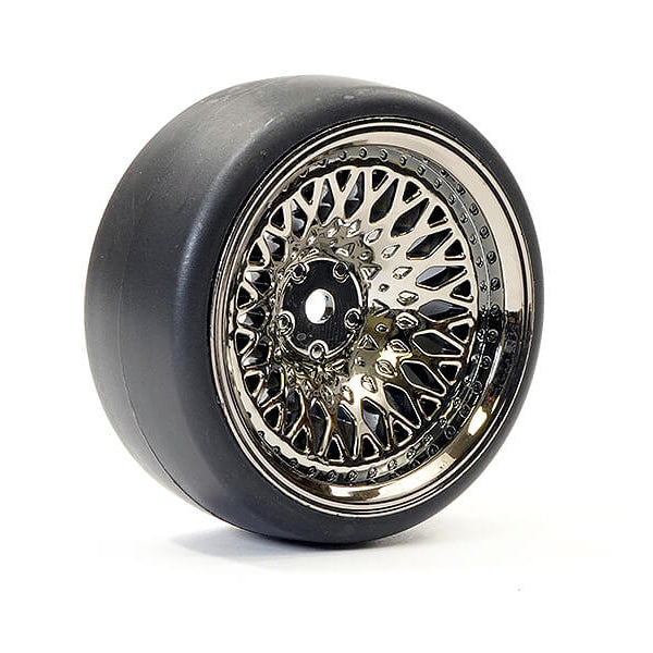 FAST1357BC-D19 FASTRAX 1/10 (4) DRIFT D1 TYRE W/9MM CLASSIC WHEELS - BLACK CHROME