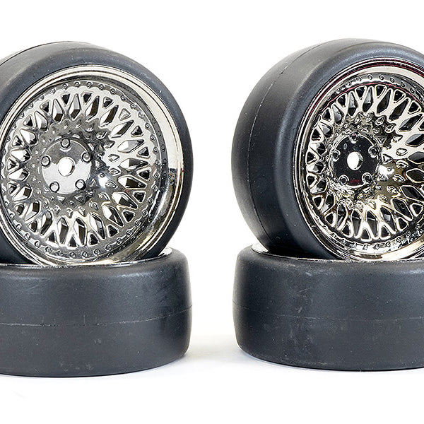 FAST1357BC-D19 FASTRAX 1/10 (4) DRIFT D1 TYRE W/9MM CLASSIC WHEELS - BLACK CHROME
