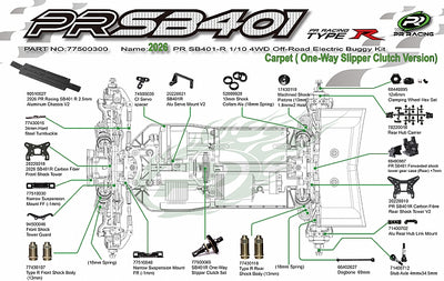 77500300 2026 PR SB401-R 1/10 4WD Off-Road Electric Buggy Kit Carpet( One-Way Slipper Clutch Version)