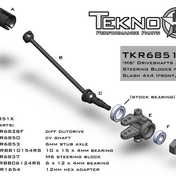 TKR6851X – M6 Driveshafts and Steering Blocks for Slash/Stmpd 4×4 (front, 6mm)