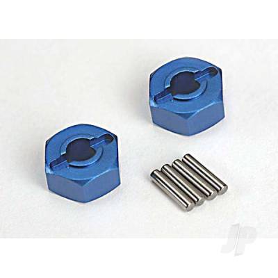 TRX1654X TRAXXAS Wheel Hubs, hex (Blue-anodised, lightweight aluminium) (2 pcs) / axle pins (4 pcs)