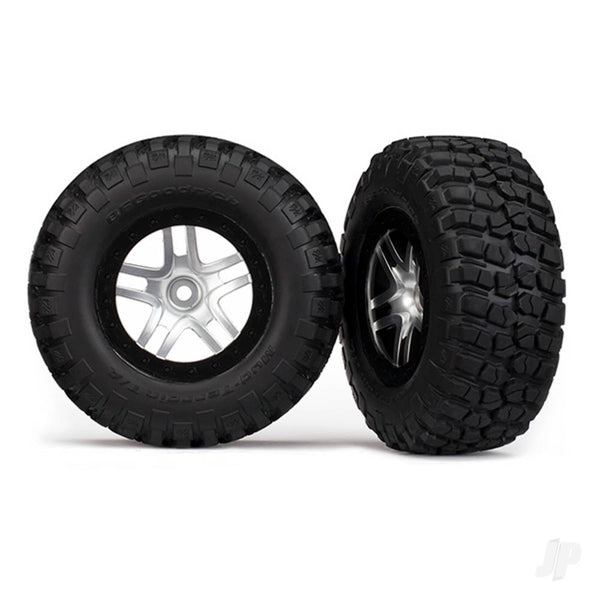 TRX6873 TRAXXAS Tyres & wheels, assembled, glued (SCT Split-Spoke satin chrome, black beadlock style wheels, BFGoodrich Mud-Terrain T / A KM2 Tyres, foam inserts) (2) (4WD f / r, 2WD rear) (TSM rated)