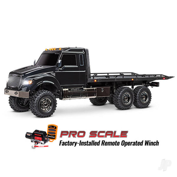 TRX88086-84-BLK Black TRX-6 Ultimate RC Hauler 1:10 6X6 Electric Flatbed Truck with Pro Scale Winch (+ TQi 4-ch, XL-5 HV, Titan 550)