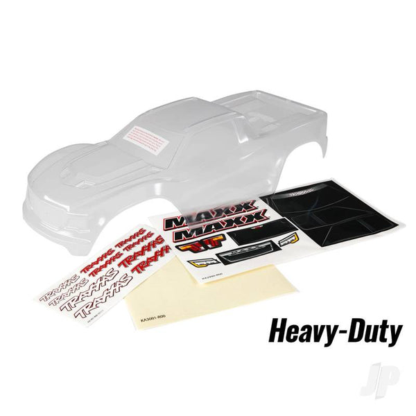 TRX8914 Traxxas Body, Maxx, heavy duty (clear, untrimMedium, requires painting) / window masks / decal sheet