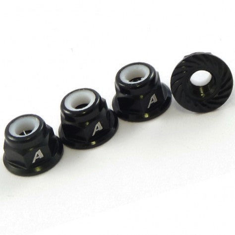 ANSWN01104-BK 4MMSHAFT 7075 SERRATED NYLOC WHEEL NUTS BLACK 4PCS