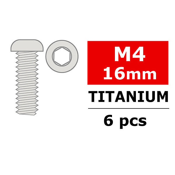 C-34004 CORALLY TITANIUM SCREWS M4 X 16MM HEX BUTTON HEAD 6 PCS