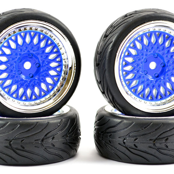 FAST0098BLC FASTRAX 1/10 STREET/TREAD TYRE CLASSIC BLUE/CHROME WHEEL (4)