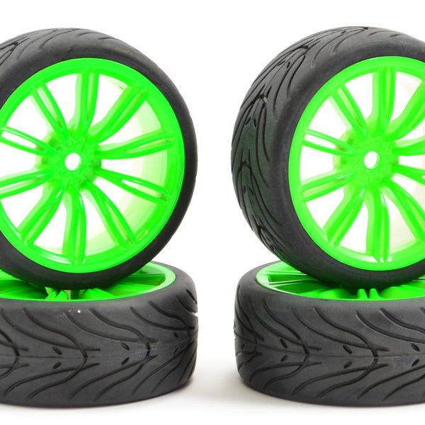 FAST0076G FASTRAX 1/10 STREET/TREAD TYRE 20SP NEON GREEN WHEEL