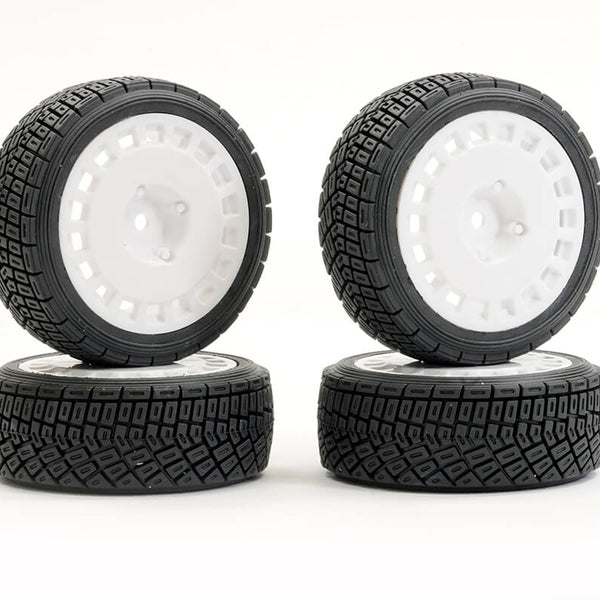 FAST0071W FASTRAX 1/10TH RALLY ANGLE TYRE/WHEEL SET WHITE (4)