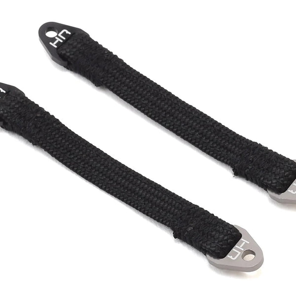 HRASLS85T1801 Hot Racing 85mm Suspension Travel Limit Straps (2) (Black/Silver)