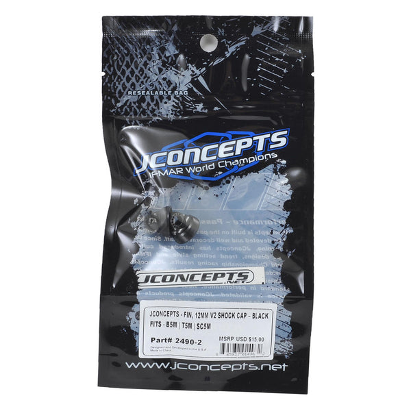 JCO2490-2 JConcepts Fin Aluminum 12mm V2 Shock Cap (Black) (2)