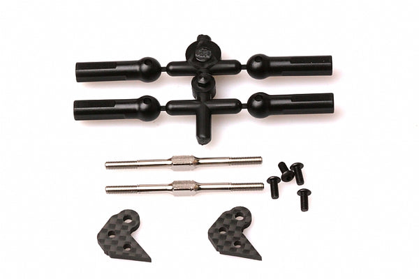 66481388 - PRS1V3 Buggy Carbon Fibre Pro Steering Plates and Screws-D +55mm Turnbuckles  (For:Tight Track
/Carpet use) (2)