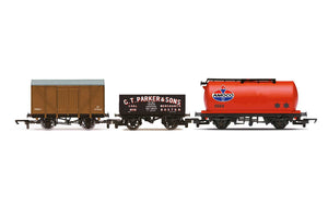 R60048 Hornby RailRoad Triple Wagon Pack, Mixed Wagons with Box Van - Era 3