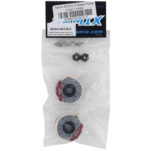 SAMSCX3-4412C3 Samix SCX10 III/Capra Brass Portal Cover Combo w/Scale Brake Rotor & 8mm Hexes