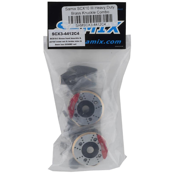 SAMSCX3-4412C4 Samix SCX10 III/Capra Heavy Duty Brass Knuckle Combo w/Portal Cover, Scale Brake Rotor & 8mm Hexes